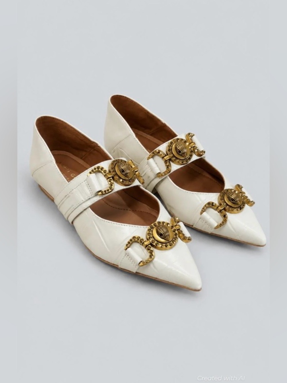 Cream Pointed Toe Embellished KURT GEIGER LONDON MANSION SLIP ON FLAT LOAFERS 38 - Picture 3 of 8